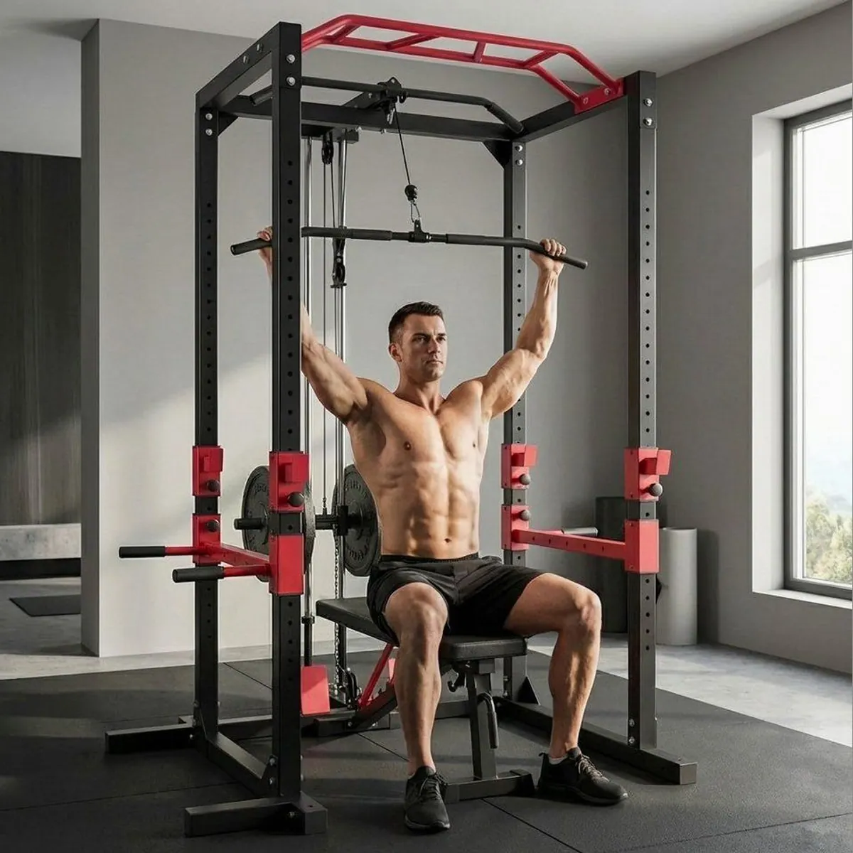 Levivo Power Rack Kraftstation, vielseitig einsetzbar, mit Latzzug und Ruderfunktion 3