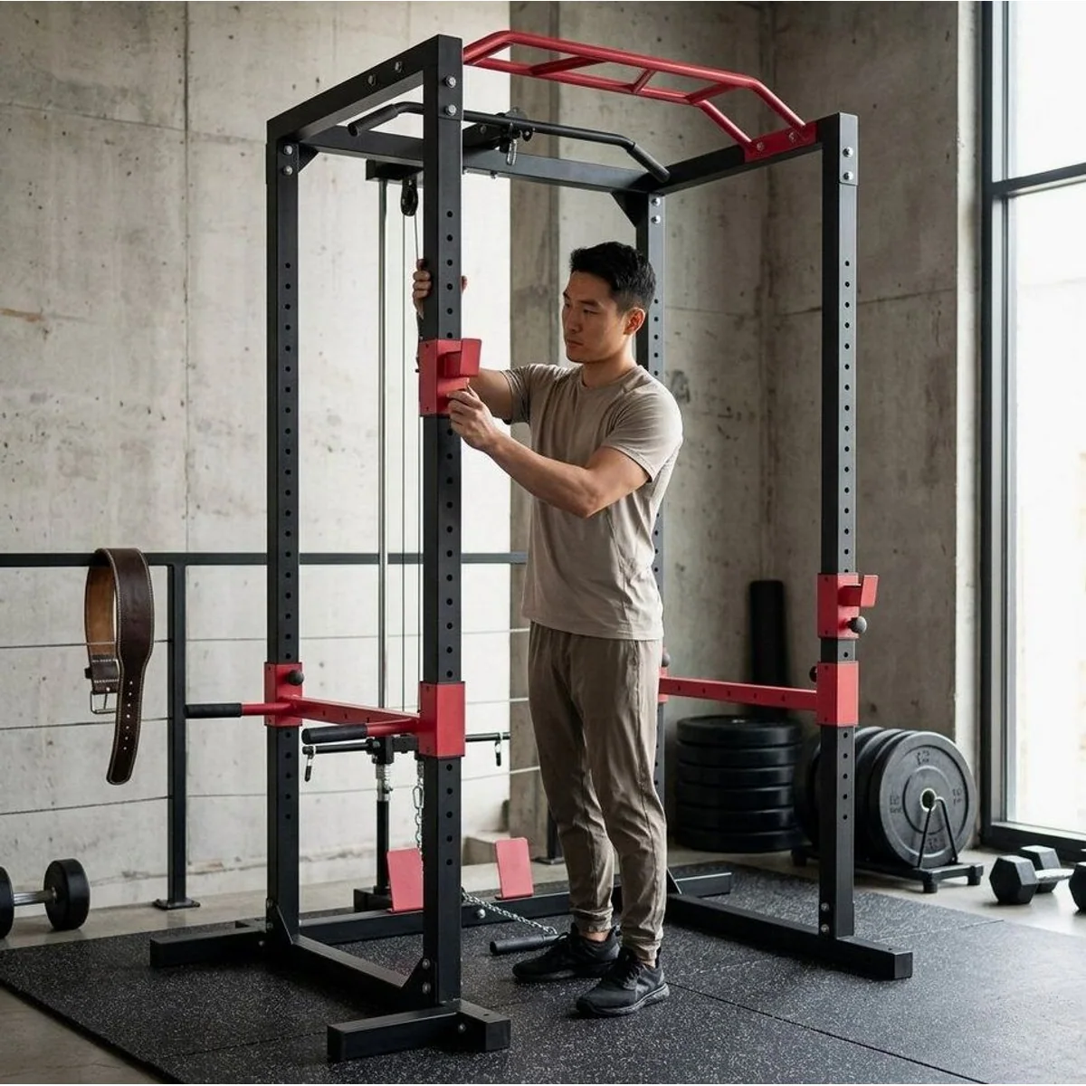 Levivo Power Rack Kraftstation, vielseitig einsetzbar, mit Latzzug und Ruderfunktion 4