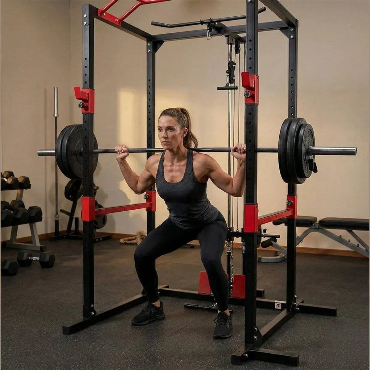 Levivo Power Rack Kraftstation, vielseitig einsetzbar, mit Latzzug und Ruderfunktion 5