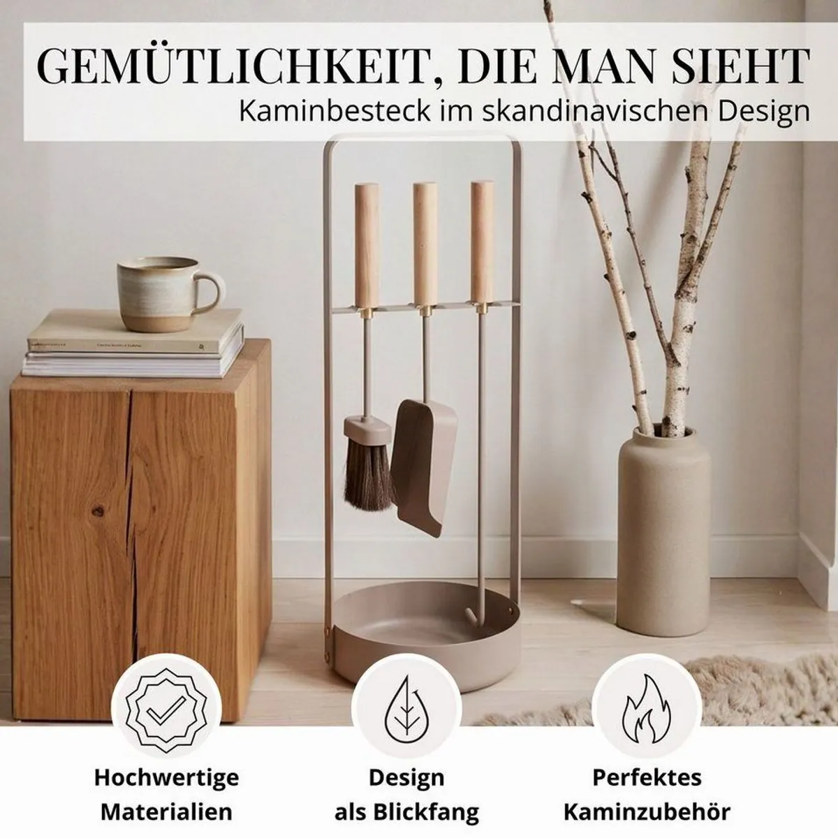 LIVLIG Kamingarnitur 3-teilig, modernes Design, kippsicherer Ständer, praktische Schmutzauffangschale 2