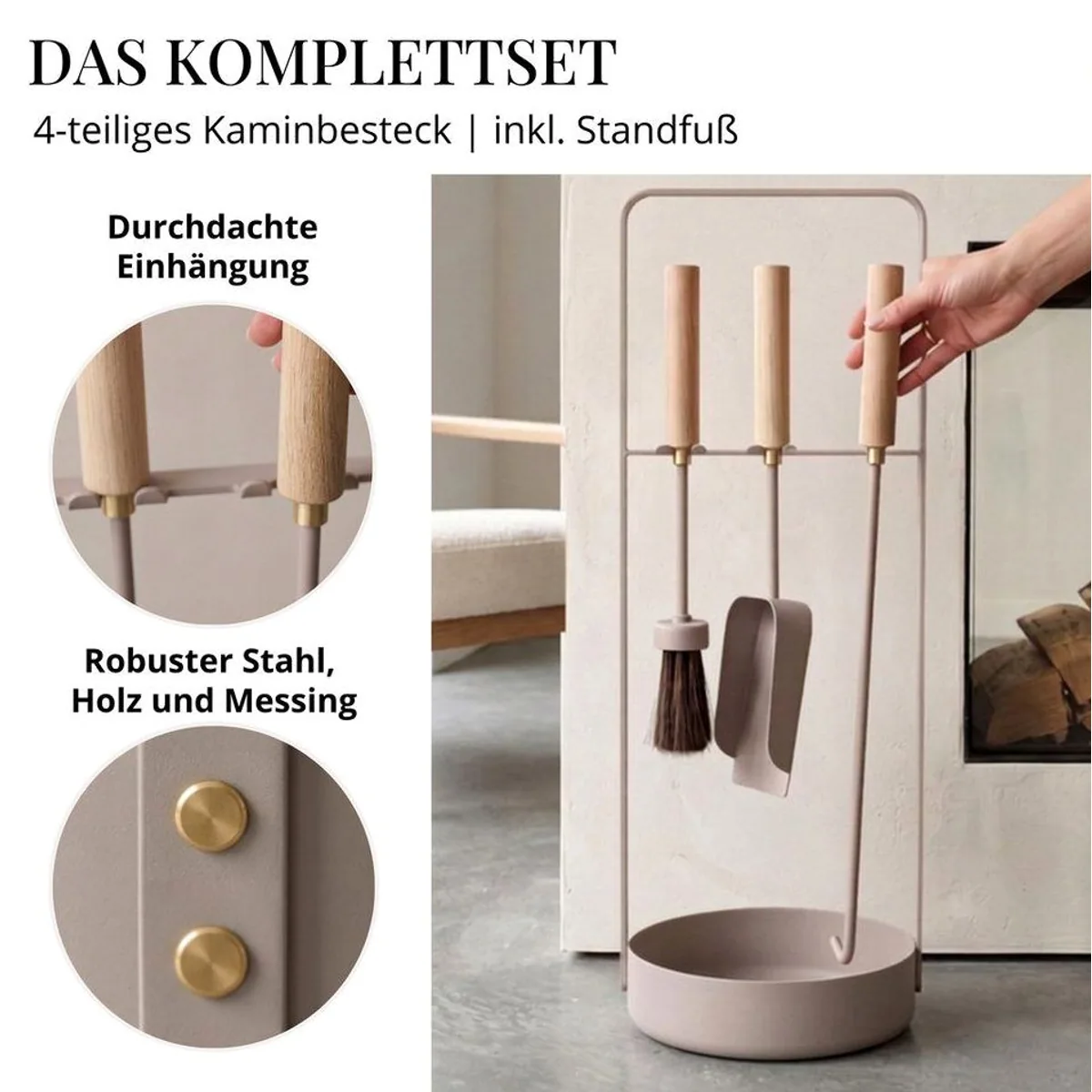 LIVLIG Kamingarnitur 3-teilig, modernes Design, kippsicherer Ständer, praktische Schmutzauffangschale 3
