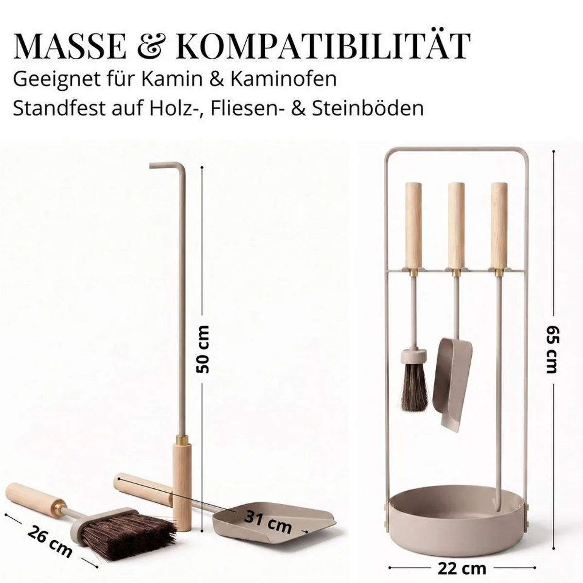 LIVLIG Kamingarnitur 3-teilig, modernes Design, kippsicherer Ständer, praktische Schmutzauffangschale 5