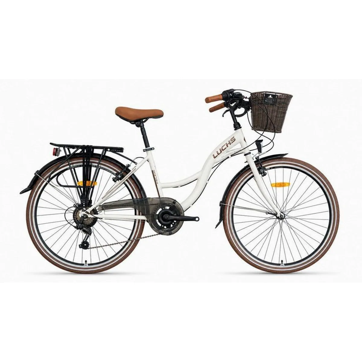 LUCHS Feline Damenfahrrad 28 Zoll, 21 Gang Shimano, Frontkorb, elegantes Design