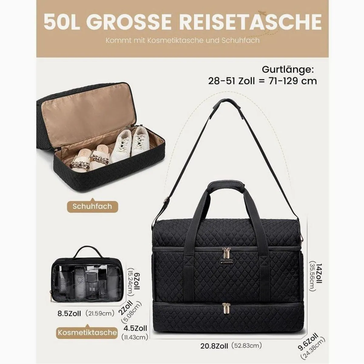 LuxusKollektion Weekender Reisetasche, großes Schuhfach & praktische Fächer 3