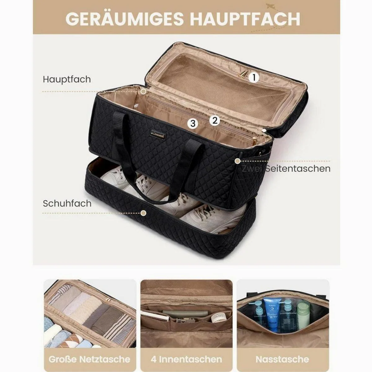 LuxusKollektion Weekender Reisetasche, großes Schuhfach & praktische Fächer 4