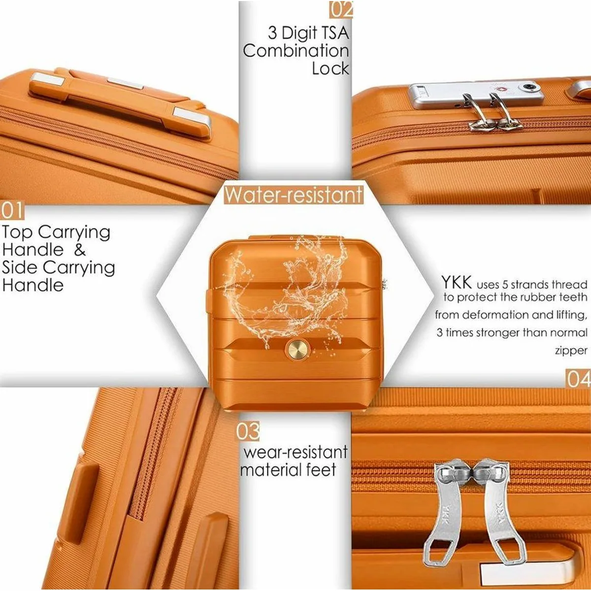 LuxusKollektion Hartschalenkoffer Set, 4-teilig, erweiterbar, orange 5