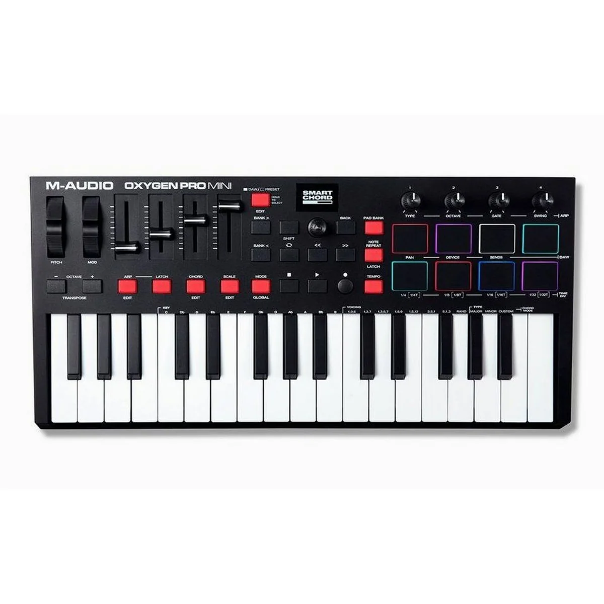 M-Audio Oxygen Pro Mini MIDI-Controller, 32 Mini-Tasten, RGB-Pads, Auto-Mapping