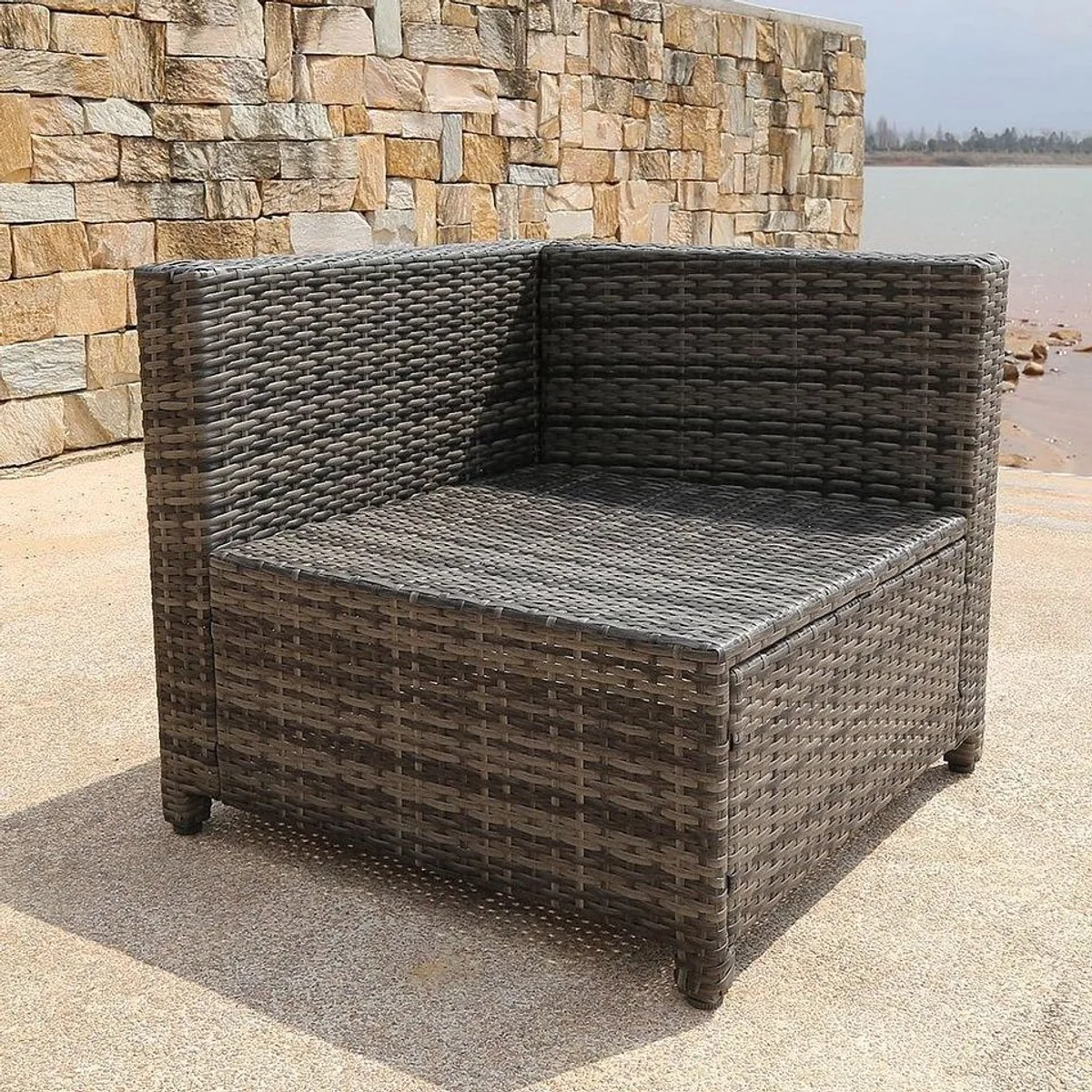 Melko Loungeset, graues Polyrattan, modernes Design — inkl. Tisch, Sofa & Hocker 5