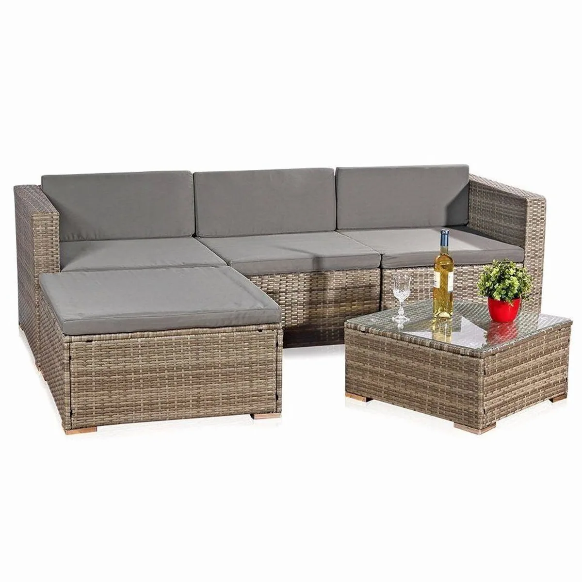 Melko Gartenlounge-Set 5tlg., wetterfest, flexibel kombinierbar, inklusive Kissen 2