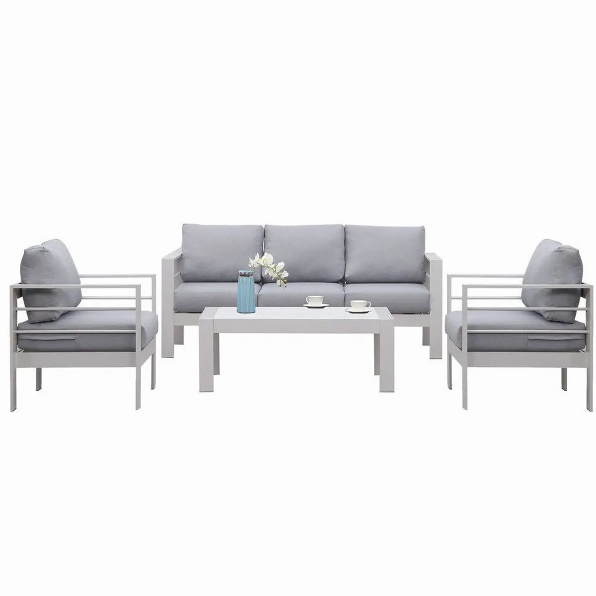 MeXo Gartenlounge-Set, wetterfest, Aluminium, 4-tlg., 12 cm Kissen — ideal für bis zu 5 Personen 2