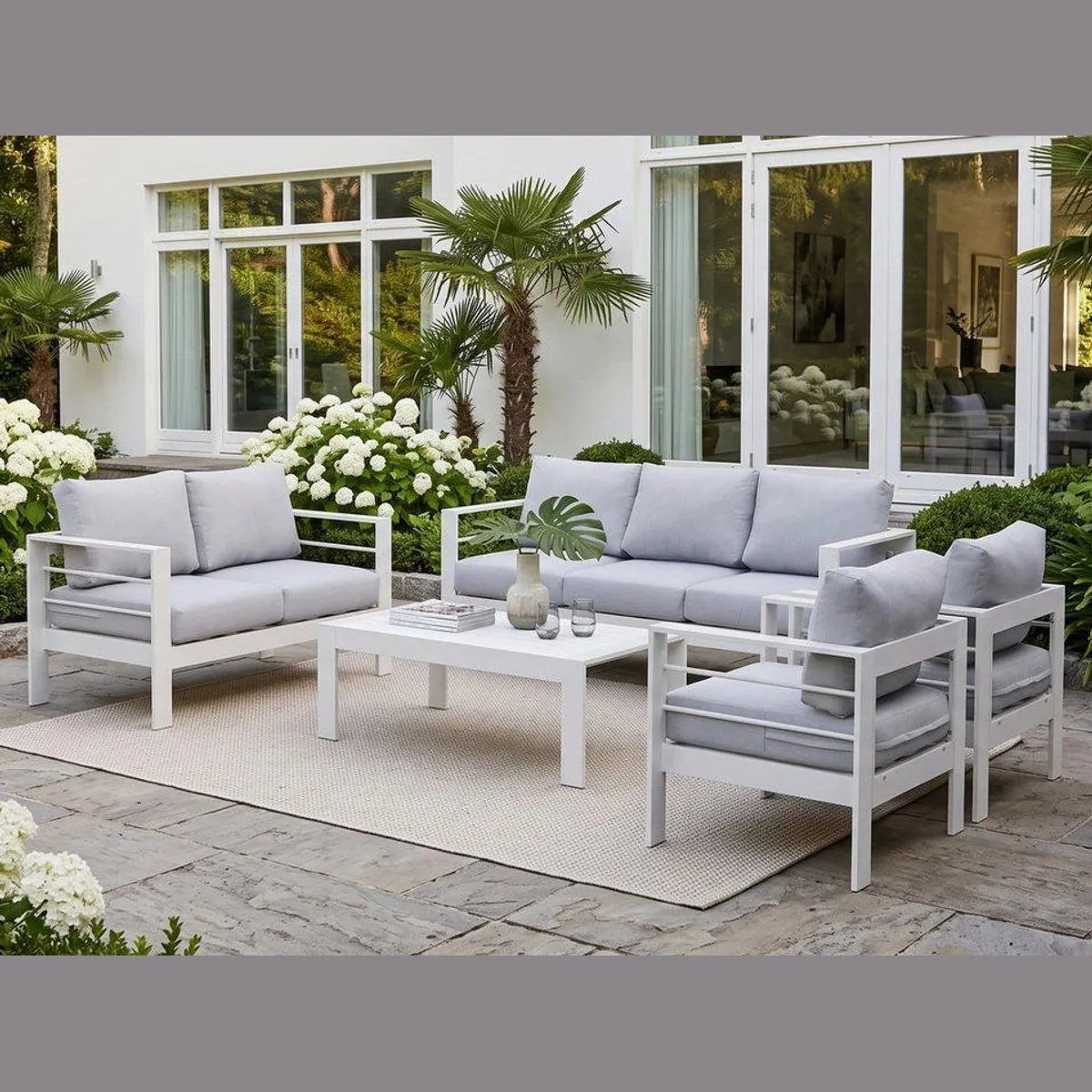 MeXo Gartenlounge-Set Aluminium, wetterfest, für 6-7 Personen, 12cm Sitzkissen