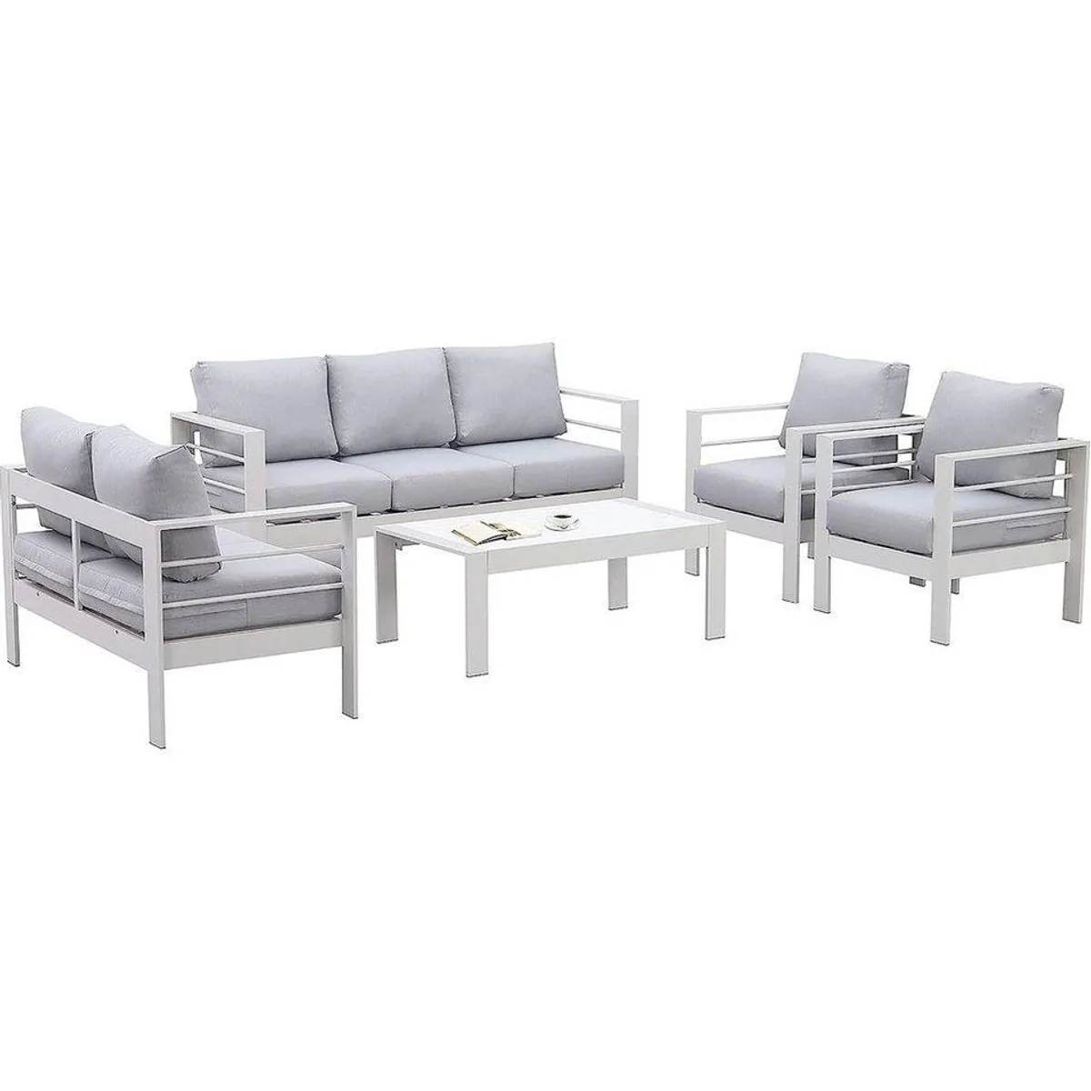MeXo Gartenlounge-Set Aluminium, wetterfest, für 6-7 Personen, 12cm Sitzkissen 2