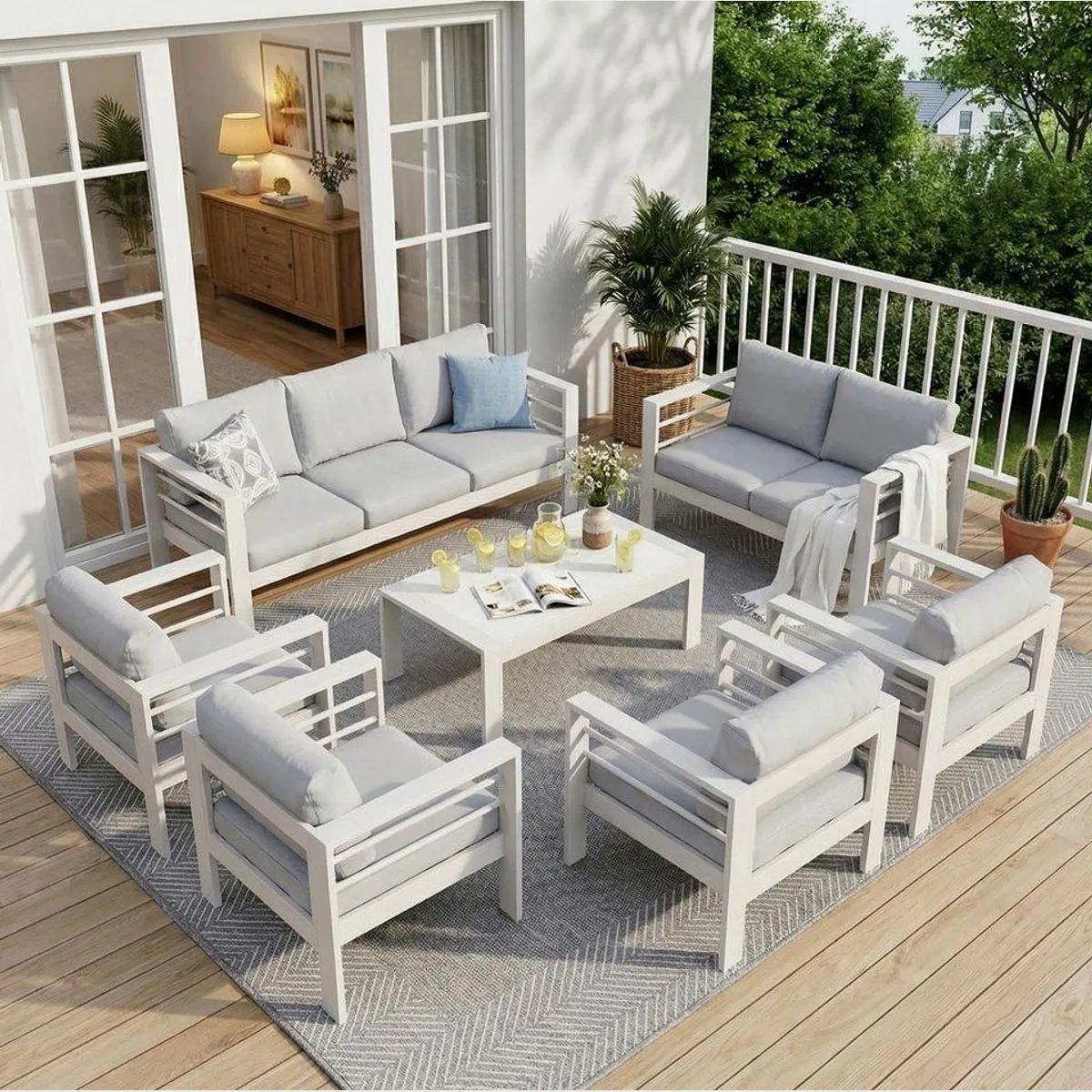 MeXo Gartenlounge-Set Aluminium, wetterfest, für 6-7 Personen, 12cm Sitzkissen 4