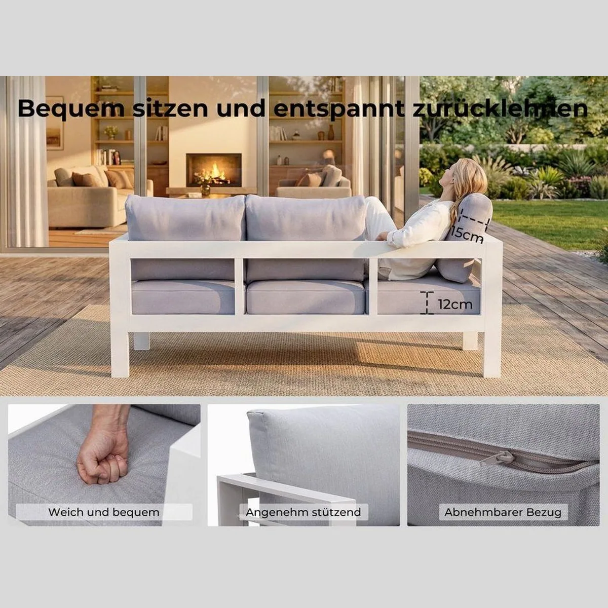 MeXo Gartenlounge-Set Aluminium, wetterfest, für 6-7 Personen, 12cm Sitzkissen 5