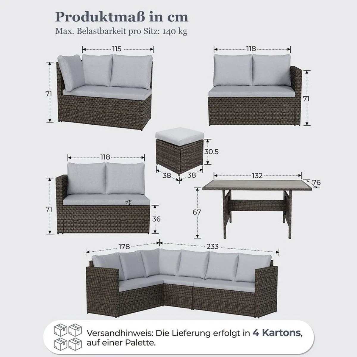 MeXo Gartenlounge Set, 7-teilig, für bis zu 10 Personen, wetterfest, pflegeleichte Materialien 4