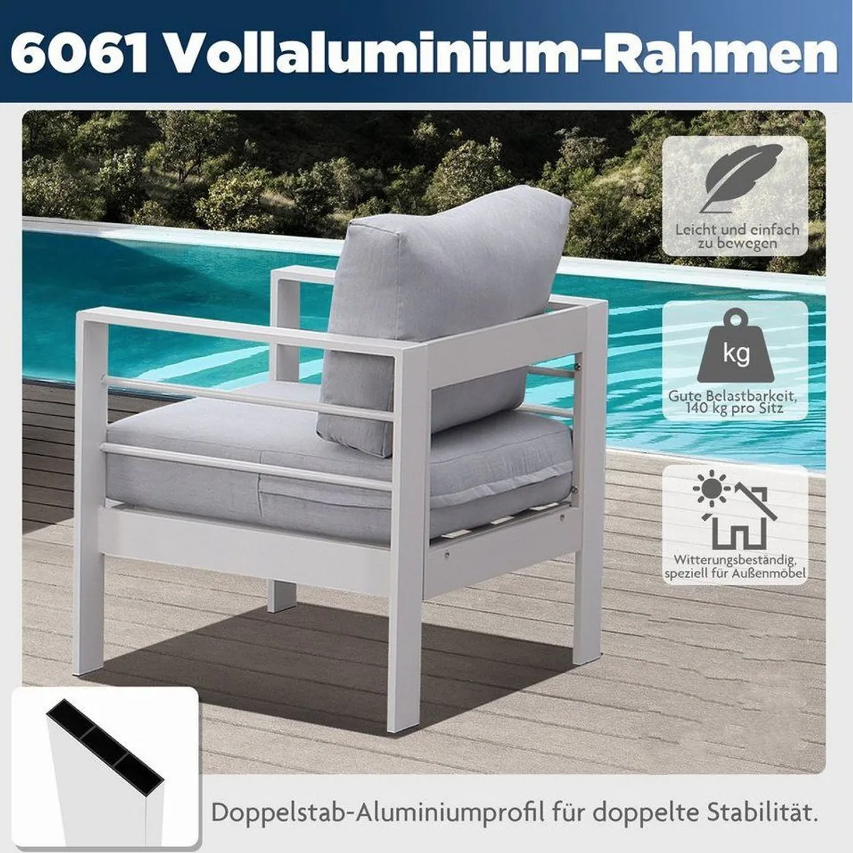 MeXo Gartenlounge-Set XXL, modernes Design, wetterfest, 2-tlg., für 1-2 Personen 4