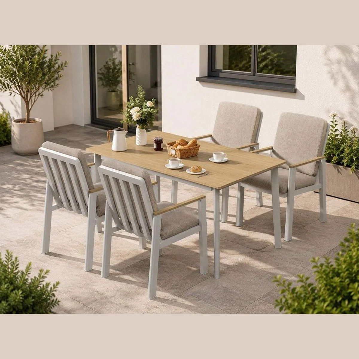 MeXo Gartenlounge-Set Aluminium, wetterfest, 5-teilig mit 4 Stühlen