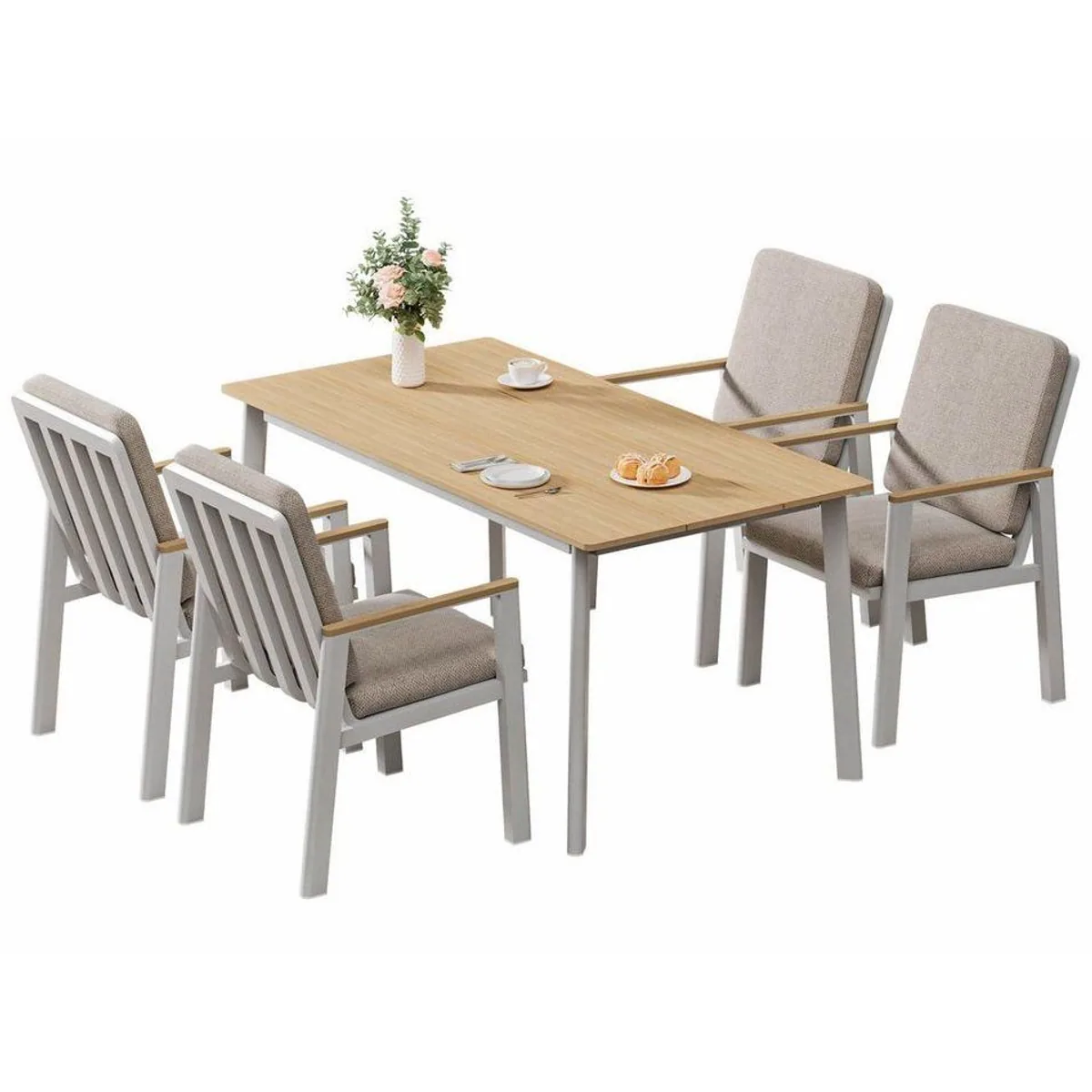 MeXo Gartenlounge-Set Aluminium, wetterfest, 5-teilig mit 4 Stühlen 2