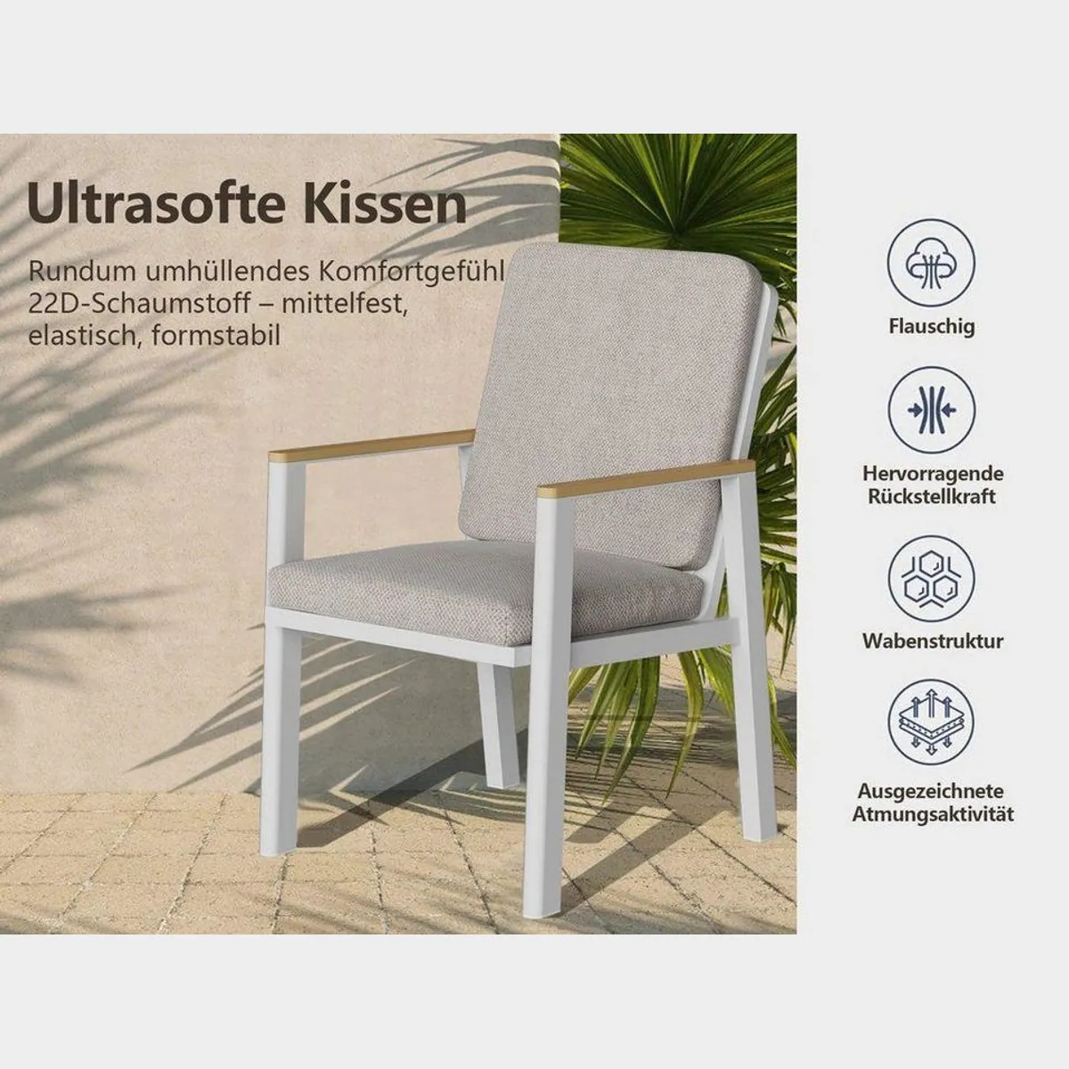 MeXo Gartenlounge-Set Aluminium, wetterfest, 5-teilig mit 4 Stühlen 5