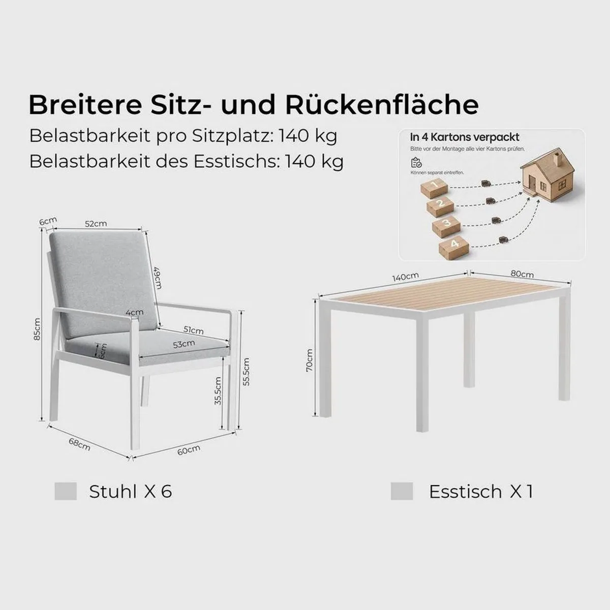 MeXo Gartenlounge-Set, Aluminium, wetterfest, hoher Sitzkomfort 5