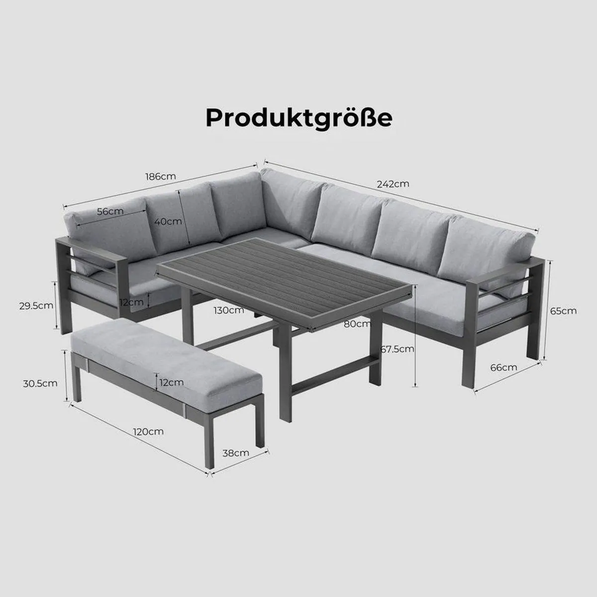 MeXo Gartenlounge-Set, wetterfest & pflegeleicht, für 6-8 Personen 3