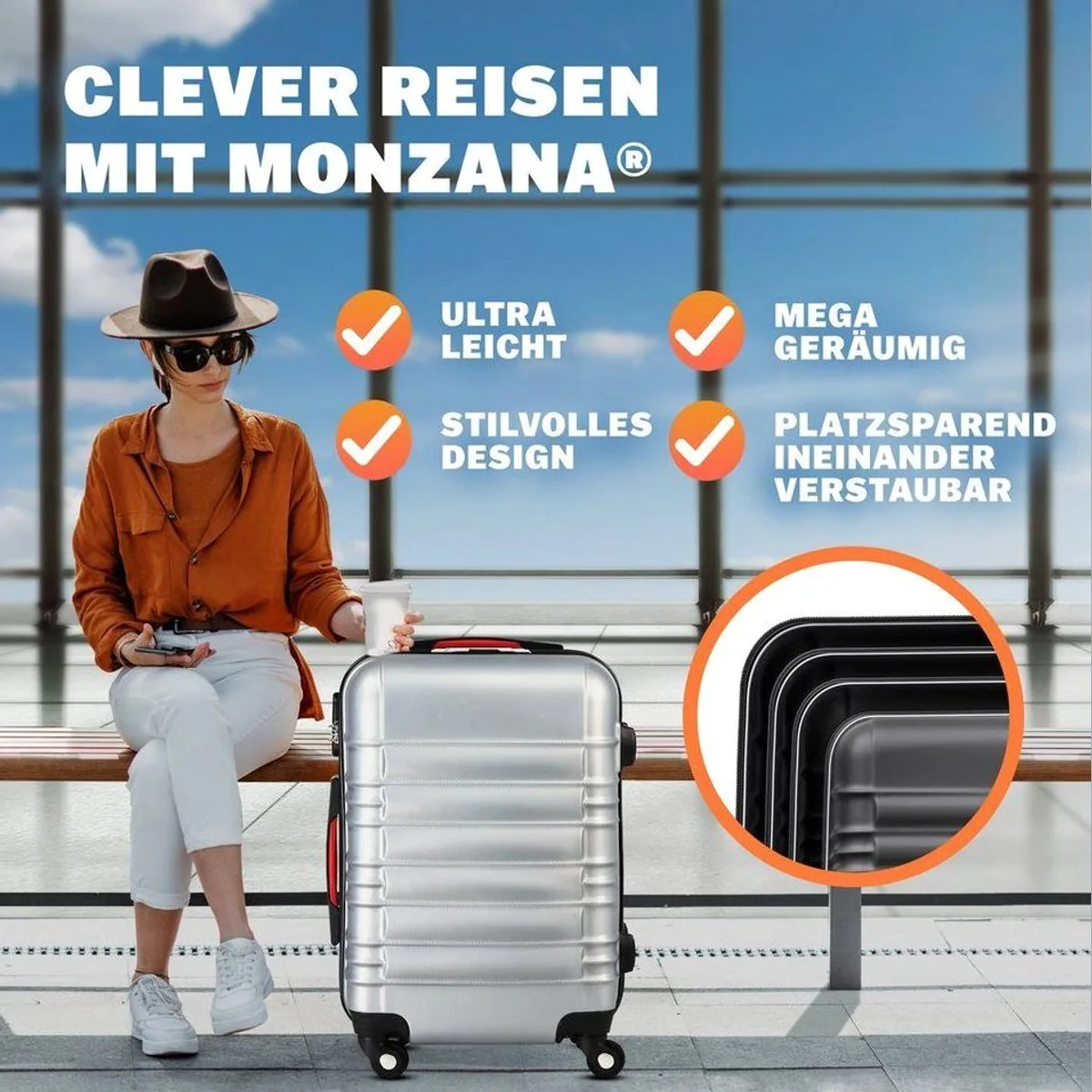 monzana Kofferset, 4 Rollen, 4-teilig, Hartschalenkoffer in verschiedenen Größen 3