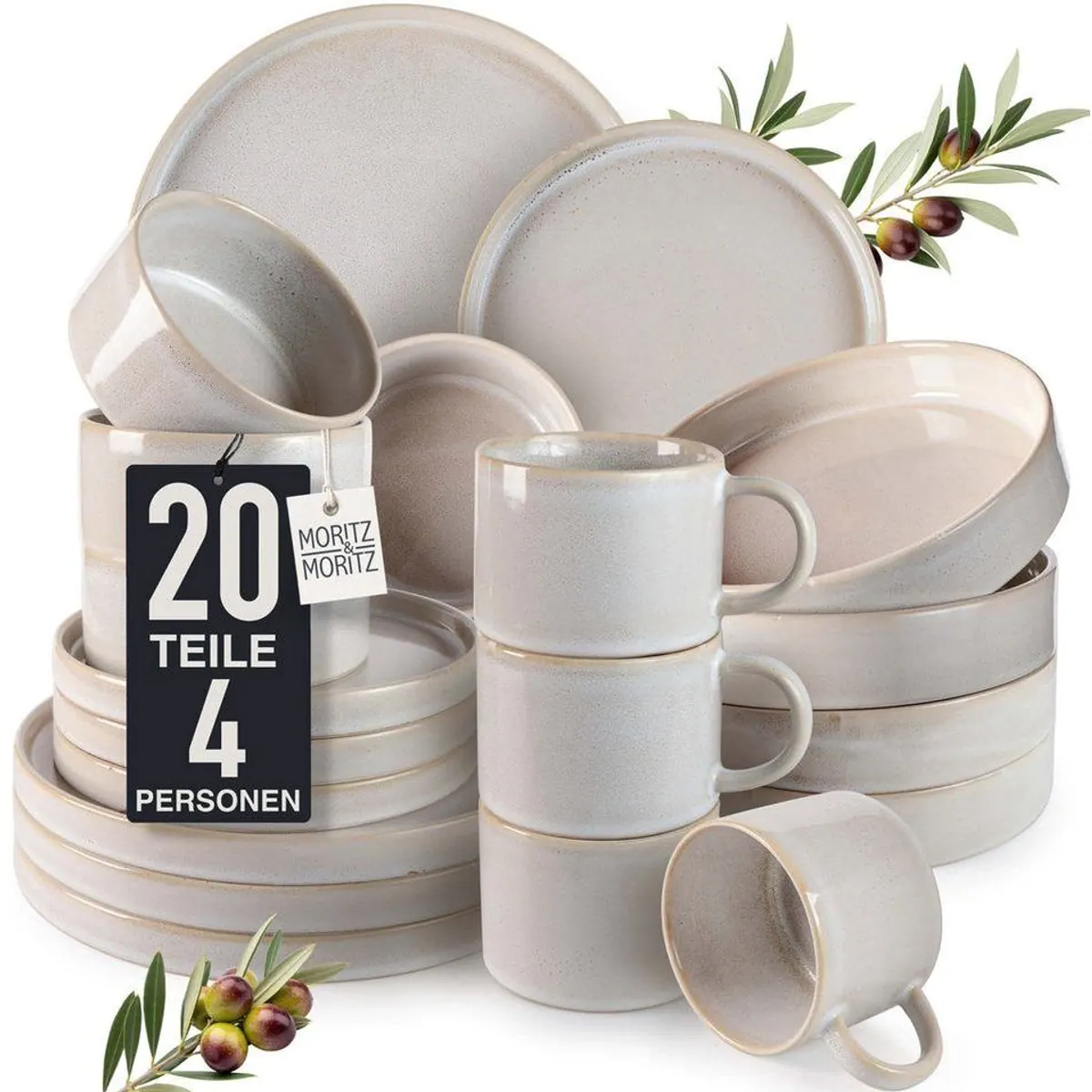 Moritz & Moritz Castello Geschirrset, 20-teilig, robustes Steinzeug für 4 Personen