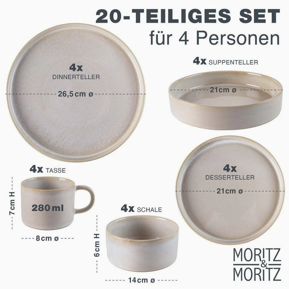 Moritz & Moritz Castello Geschirrset, 20-teilig, robustes Steinzeug für 4 Personen 2