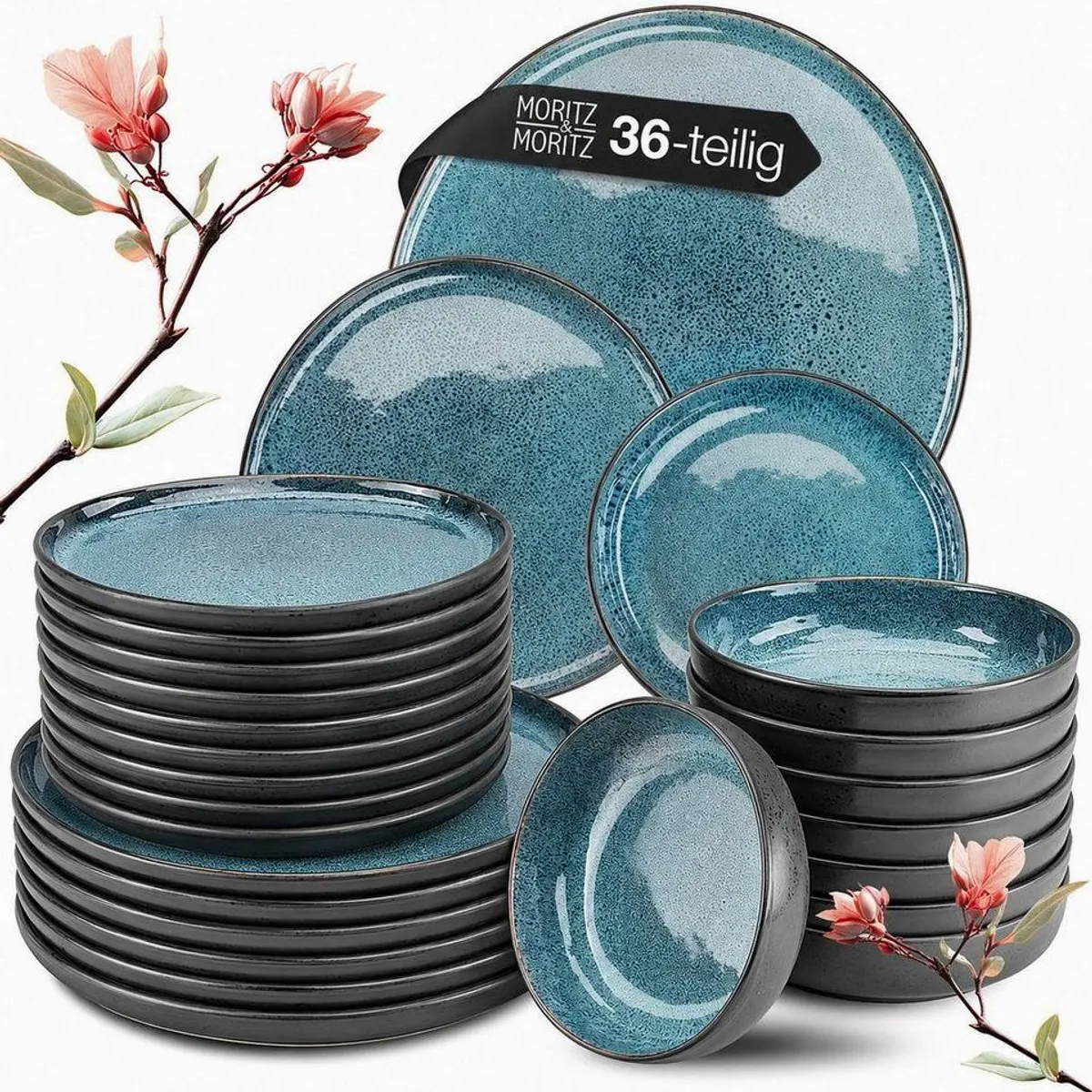 Moritz & Moritz ORGANIC Geschirrset, 36 Teile, für 12 Personen, Steinzeug, modern & pflegeleicht