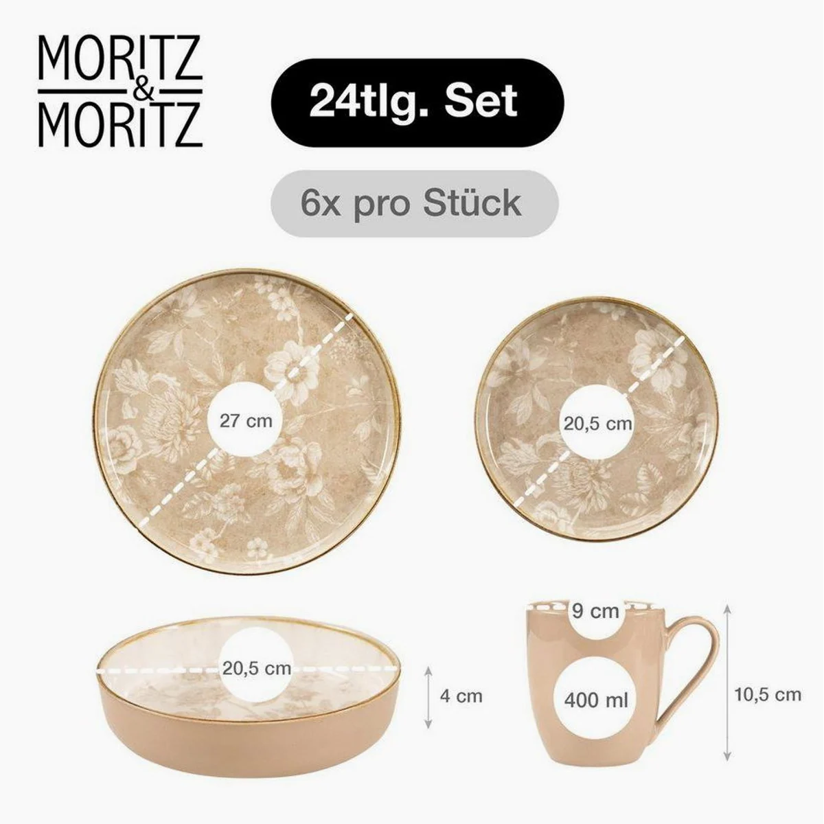Moritz & Moritz MARIELLA Geschirrset, 24-teilig, für 6 Personen, Steinzeug, spülmaschinenfest 2