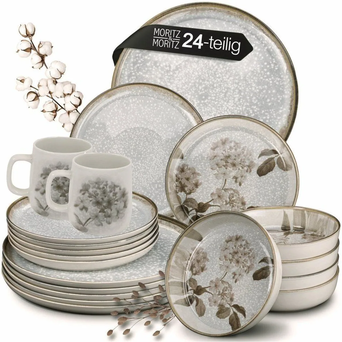 Moritz & Moritz BLOSSOM Geschirrset 24tlg, elegantes Design, für 6 Personen, spülmaschinenfest