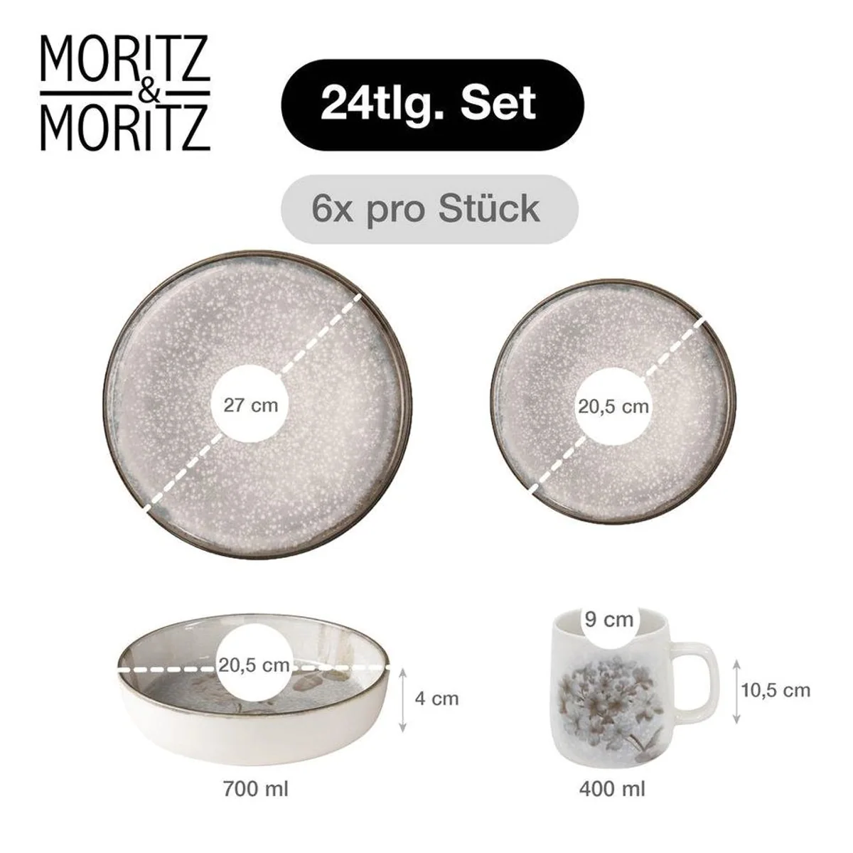 Moritz & Moritz BLOSSOM Geschirrset 24tlg, elegantes Design, für 6 Personen, spülmaschinenfest 2