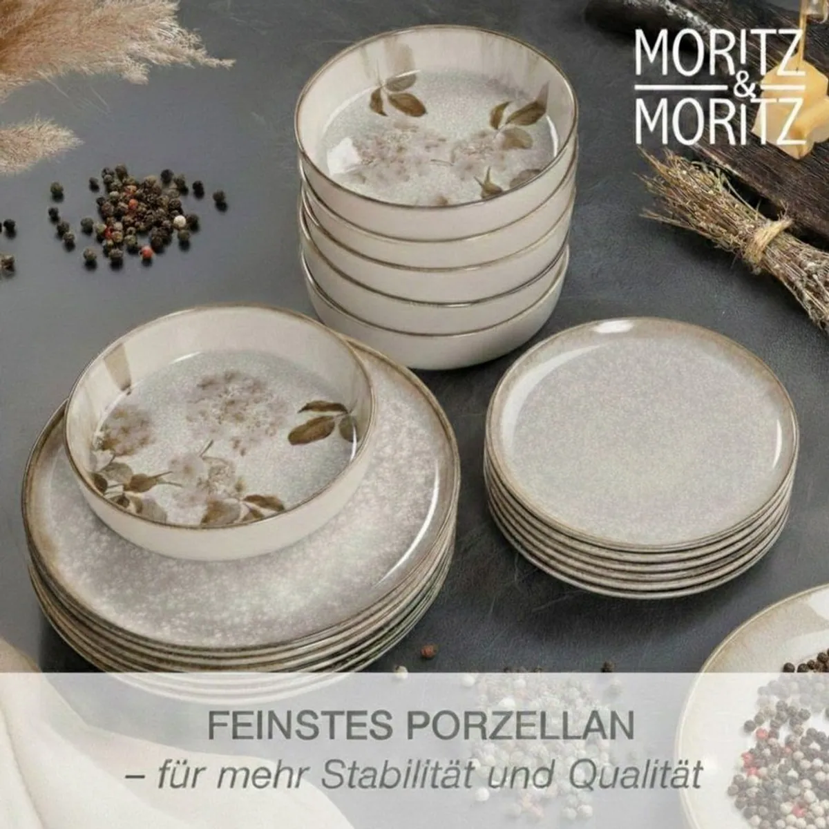 Moritz & Moritz BLOSSOM Geschirrset 24tlg, elegantes Design, für 6 Personen, spülmaschinenfest 3