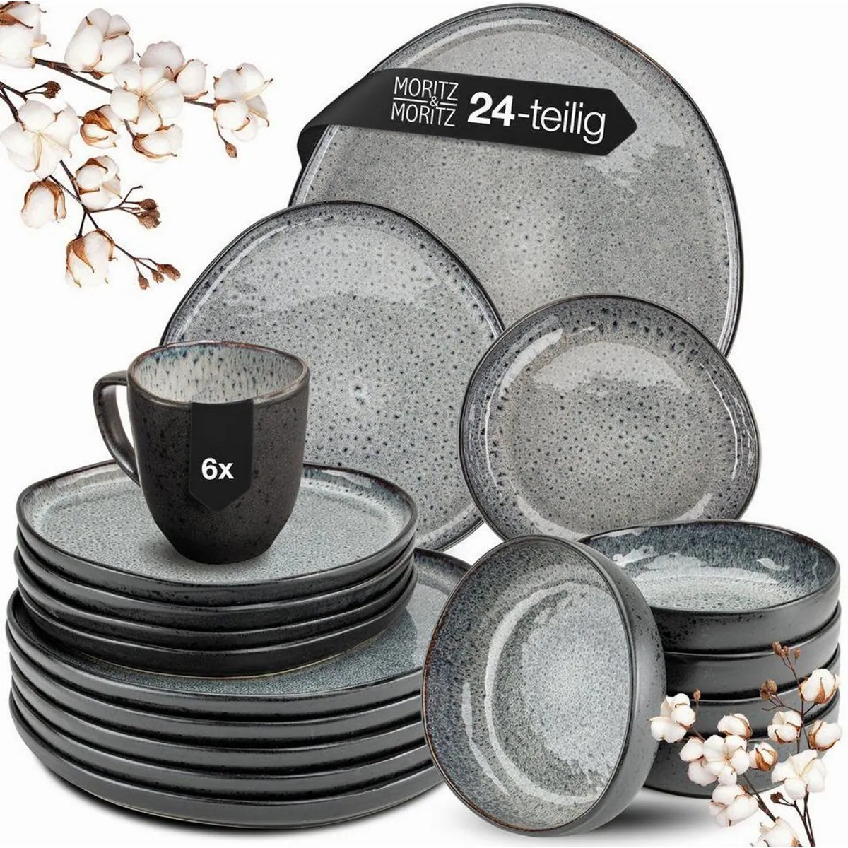 Moritz & Moritz ORGANIC Geschirrset 24tlg, für 6 Personen, Steinzeug, robuster Look