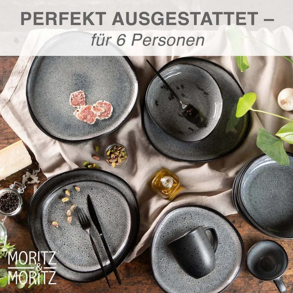 Moritz & Moritz ORGANIC Geschirrset 24tlg, für 6 Personen, Steinzeug, robuster Look 2