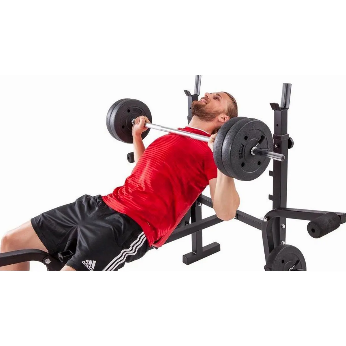 MOTIVE FITNESS Hantelbank Bronx, inkl. 36 kg Gewichtsset & Langhantelstange 4