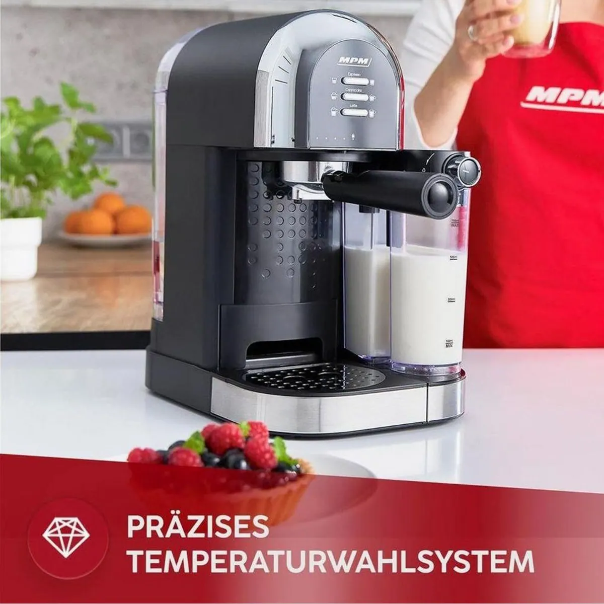 MPM MKW-14M Siebträgermaschine, automatisches Milchsystem, bis zu 6 Kaffeevariationen 5