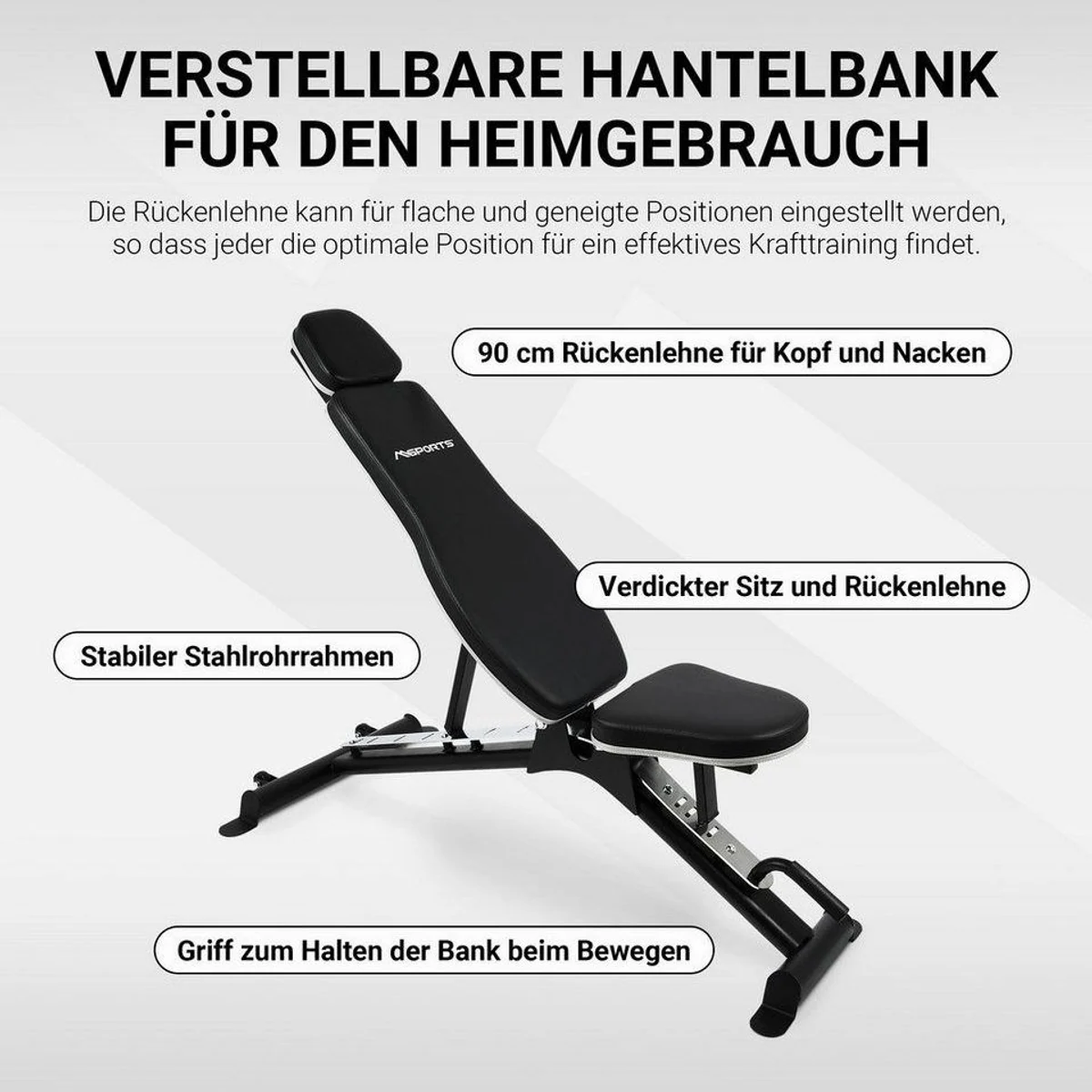 MSports Hantelbank Verstellbar, robust, vielseitig, für Zuhause und Studio 2