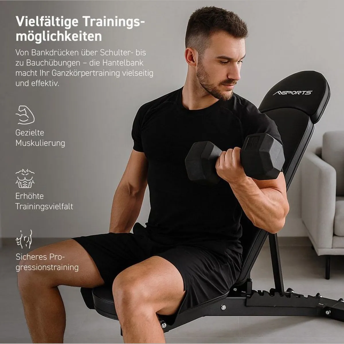 MSports Hantelbank verstellbar, 6-fach einstellbare Rückenlehne, bis 300 kg belastbar 2