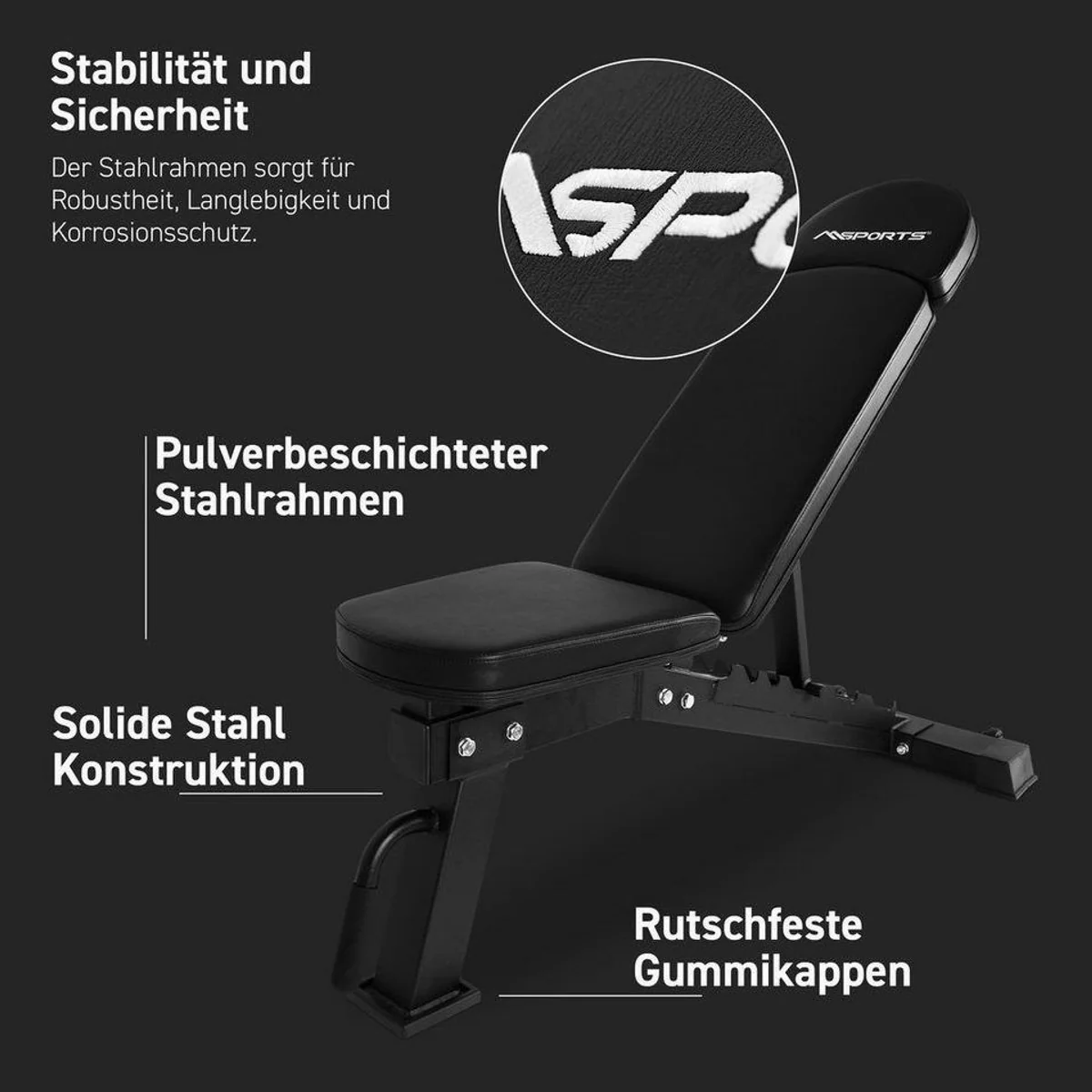 MSports Hantelbank verstellbar, 6-fach einstellbare Rückenlehne, bis 300 kg belastbar 4