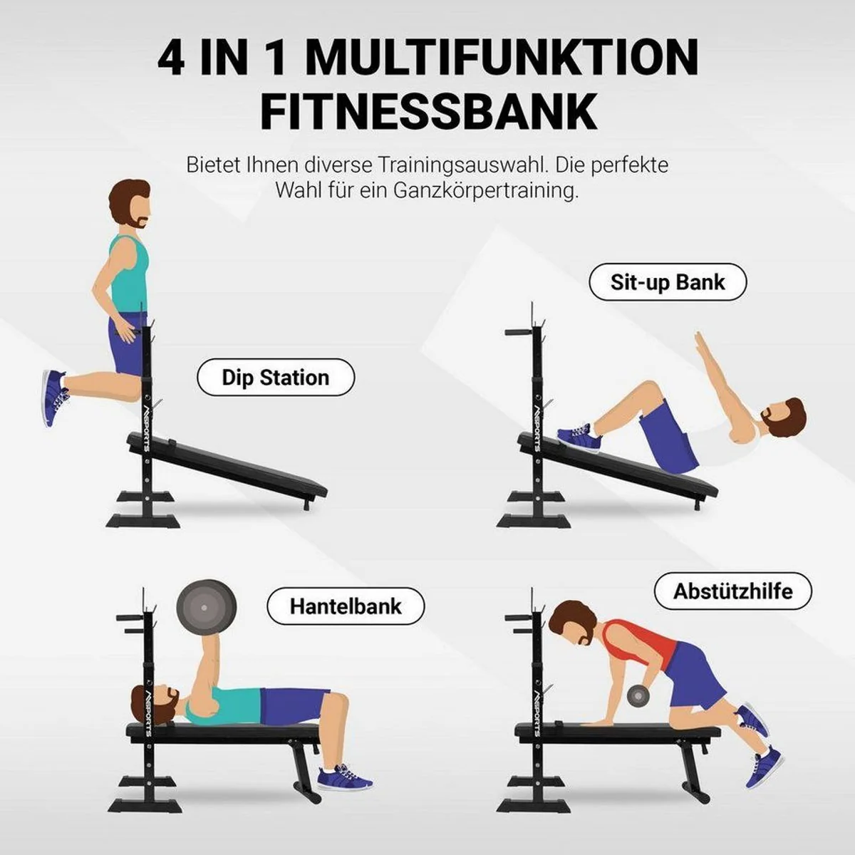 MSports Hantelbank multifunktional, klappbar, bis 200 kg belastbar 2