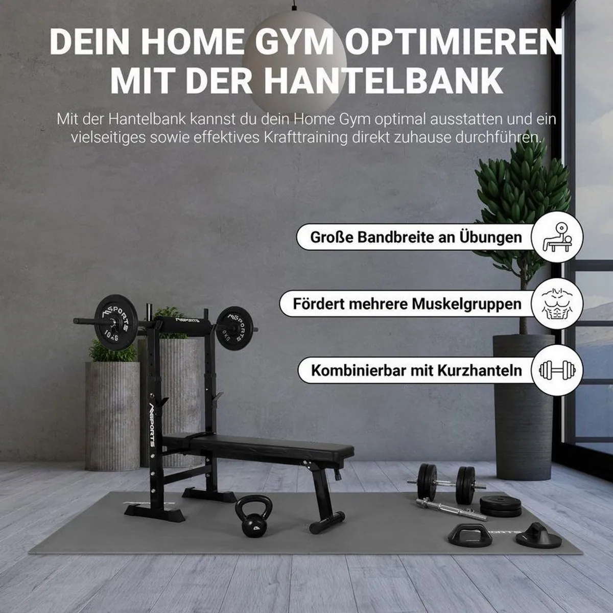 MSports Hantelbank multifunktional, klappbar, bis 200 kg belastbar 3