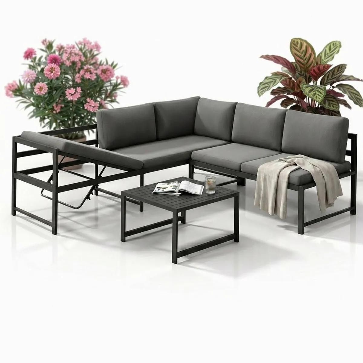 Mucola Gartenlounge-Set, Ecksofa mit Liegefunktion & Loungetisch, wetterfest