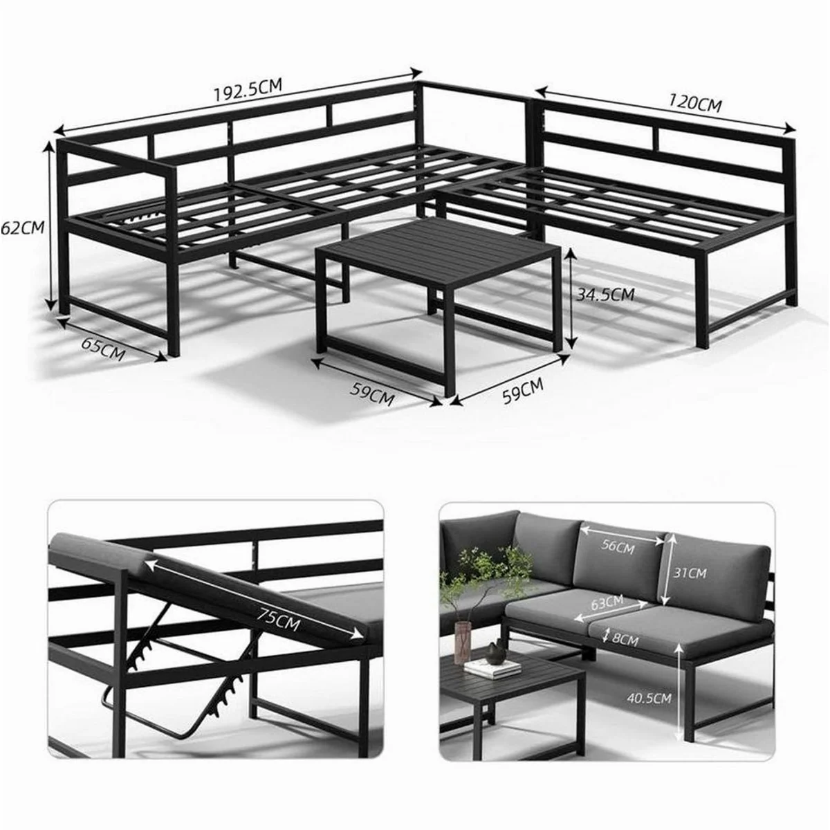 Mucola Gartenlounge-Set, Ecksofa mit Liegefunktion & Loungetisch, wetterfest 3