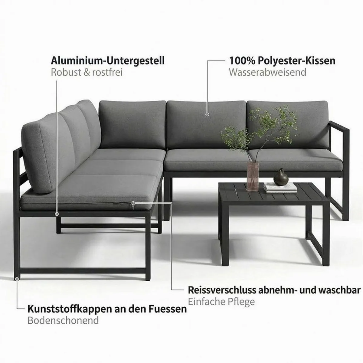 Mucola Gartenlounge-Set, Ecksofa mit Liegefunktion & Loungetisch, wetterfest 5