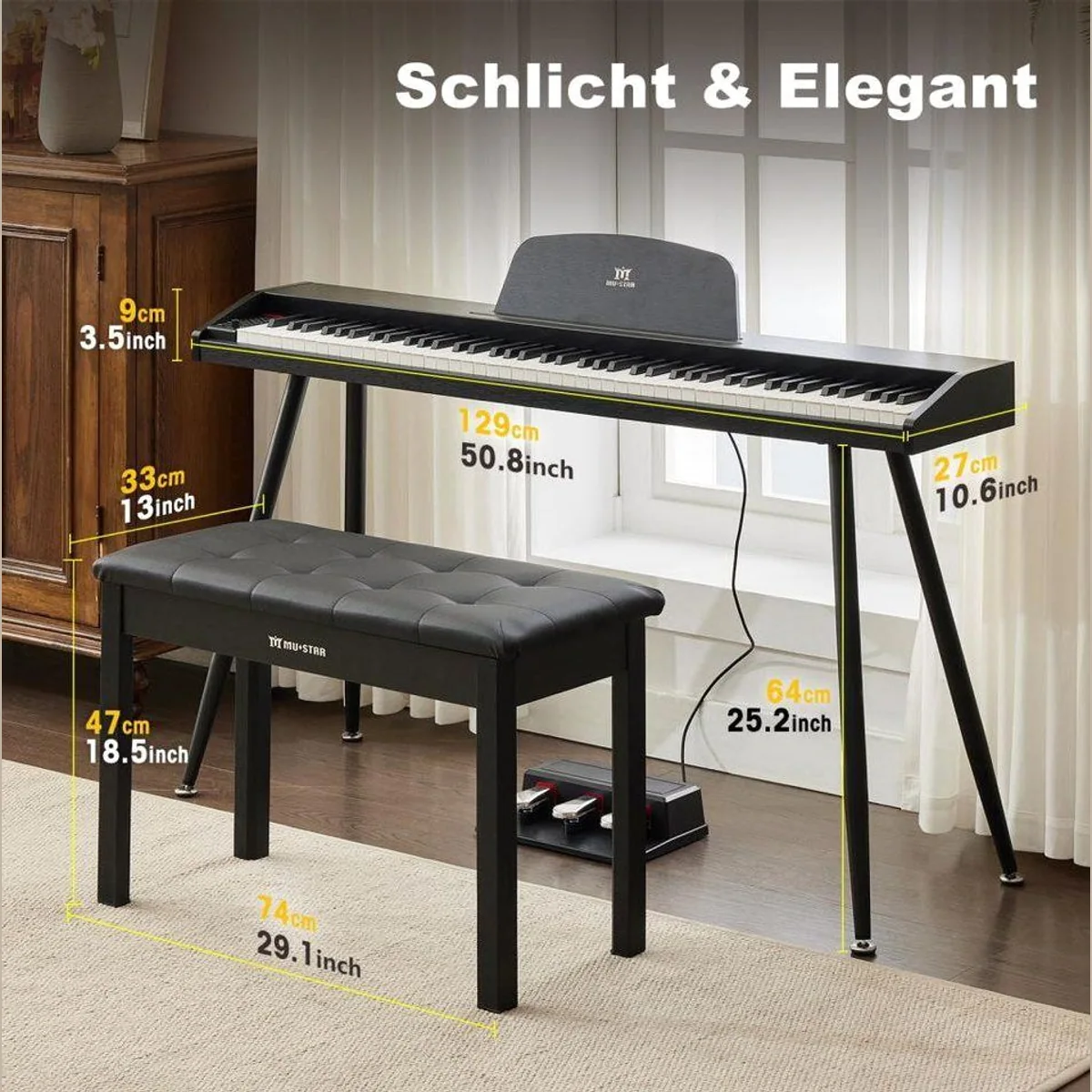 MUSTAR Digitalpiano 88 Tasten, ideal für Anfänger, inklusive 3 Pedalen 2