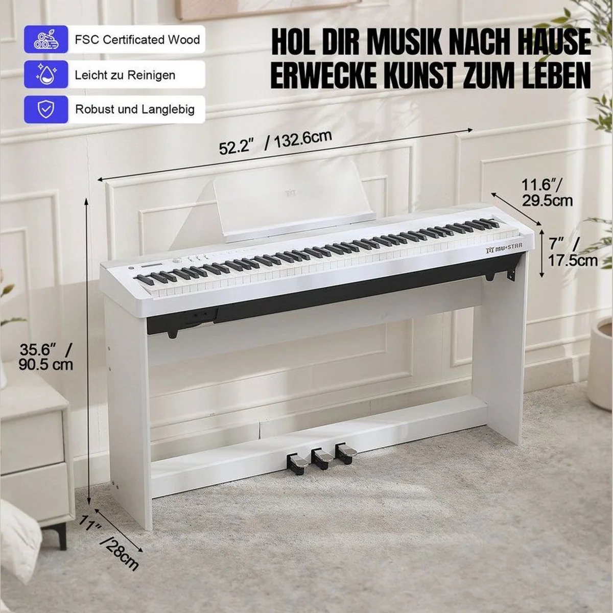 MUSTAR Digitalpiano, 88 Tasten, Hammermechanik, 3 Pedale & USB/MIDI 3