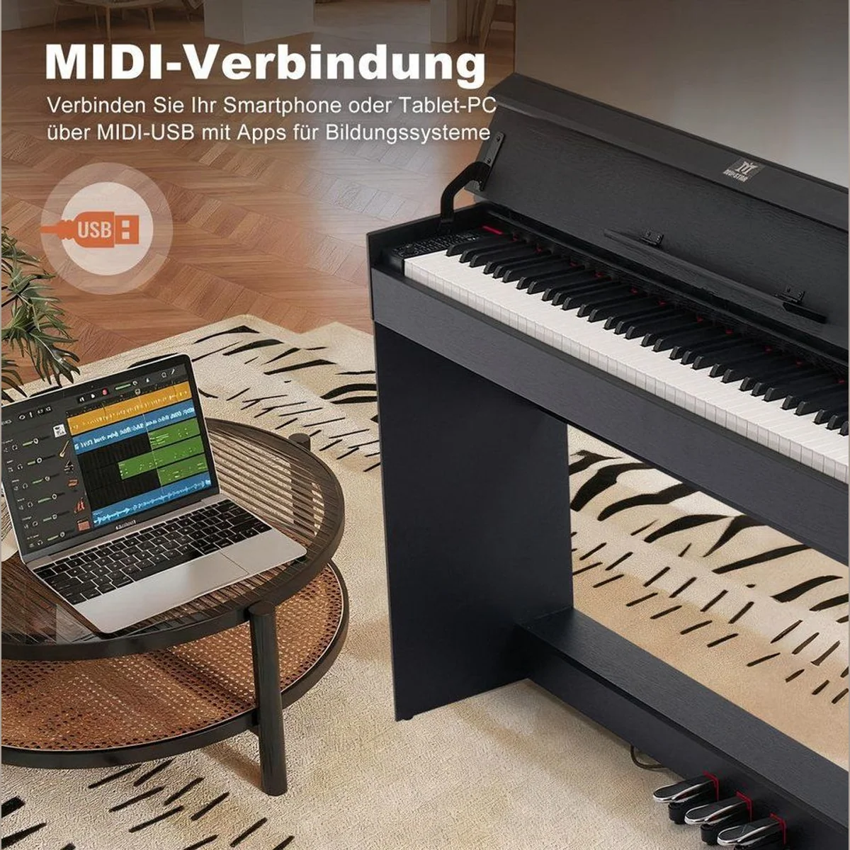 MUSTAR Digitalpiano, 88 Tasten, Bluetooth & 3 Pedale — vielseitig, platzsparend, ideal für Einsteiger 5