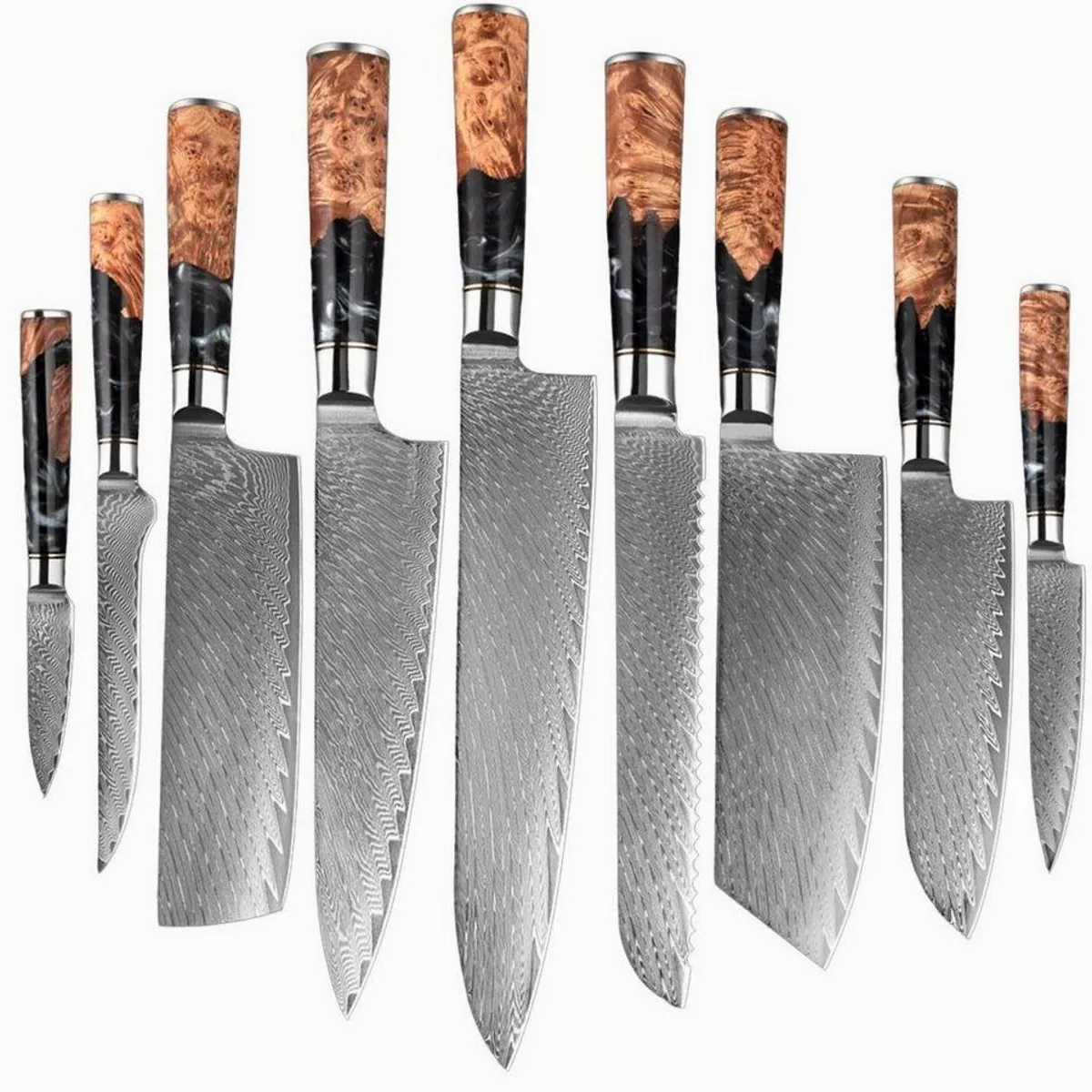 Muxel Damast Küchenmesser Set 9-tlg, extrem scharf, einzigartiges Design, langlebig 2