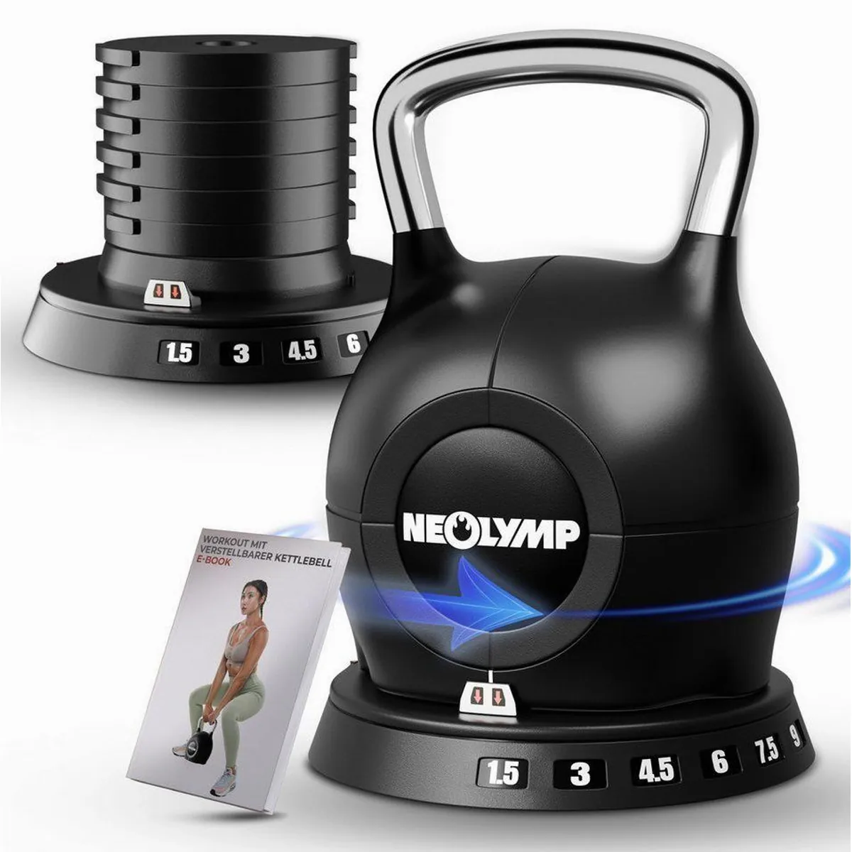 NEOLYMP Kettlebell Set 1,5-20 kg, 7-in-1 verstellbar, ergonomischer Handgriff
